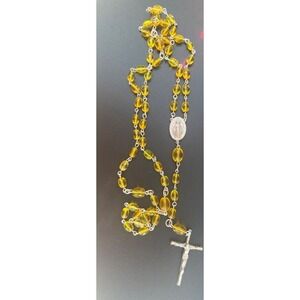 Handmade Rosary From Repurposed Czech Mardi Gras Yellow‎ Glass Beads 1950s